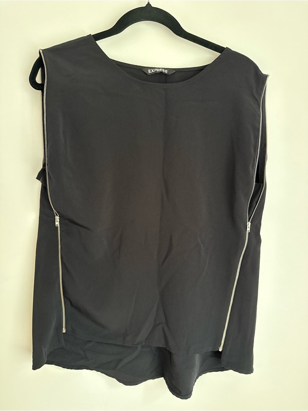 Express Black Sleeveless Top with Silver Zipper Accents